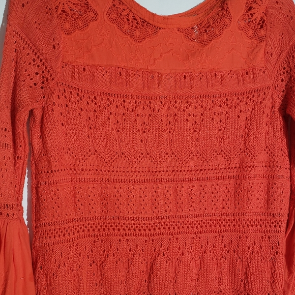 🦊 Free people once upon a time crochet knit bell sleeve top - Picture 5 of 14